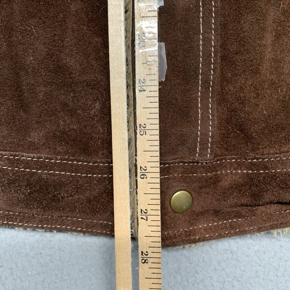 Vintage 70s Suede Sherling Lined Rancher Coat JC Penny Cowhide Leather Western L - Picture 10 of 11